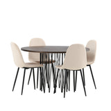 Kamenný kulatý jídelní stůl - černá / mocca dýha + jídelní židle Polar - černé nohy / béžový samet _4