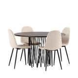 Kamenný kulatý jídelní stůl - černá / mocca dýha + jídelní židle Polar - černé nohy / béžový samet _4