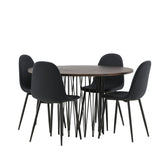 Kamenný kulatý jídelní stůl – černá / mocca dýha + jídelní židle Polar – černé nohy – černá látka _4