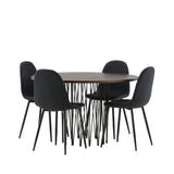 Kamenný kulatý jídelní stůl – černá / mocca dýha + jídelní židle Polar – černé nohy – černá látka _4