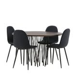 Kamenný kulatý jídelní stůl – černá / mocca dýha + jídelní židle Polar – černé nohy – černá látka _4