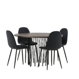 Kamenný kulatý jídelní stůl – černá / mocca dýha + jídelní židle Polar – černé nohy – černá látka _4