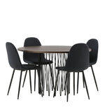 Kamenný kulatý jídelní stůl – černá / mocca dýha + jídelní židle Polar – černé nohy – černá látka _4