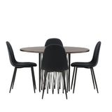 Kamenný kulatý jídelní stůl – černá / mocca dýha + jídelní židle Polar – černé nohy – černá látka _4