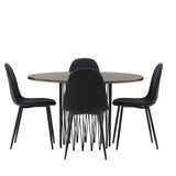 Kamenný kulatý jídelní stůl – černá / mocca dýha + jídelní židle Polar – černé nohy – černá látka _4