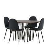 Kamenný kulatý jídelní stůl – černá / mocca dýha + jídelní židle Polar – černé nohy – černá látka _4