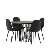 Kamenný kulatý jídelní stůl – černá / mocca dýha + jídelní židle Polar – černé nohy – černá látka _4