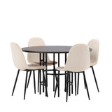 Jídelní stůl Copenhagen – černá / mocca dýha + jídelní židle Polar – černé nohy / béžový samet _4