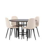 Jídelní stůl Copenhagen – černá / mocca dýha + jídelní židle Polar – černé nohy / béžový samet _4