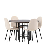 Jídelní stůl Copenhagen – černá / mocca dýha + jídelní židle Polar – černé nohy / béžový samet _4