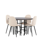Jídelní stůl Copenhagen – černá / mocca dýha + jídelní židle Polar – černé nohy / béžový samet _4