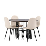 Jídelní stůl Copenhagen – černá / mocca dýha + jídelní židle Polar – černé nohy / béžový samet _4