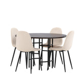 Jídelní stůl Copenhagen – černá / mocca dýha + jídelní židle Polar – černé nohy / béžový samet _4