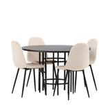 Jídelní stůl Copenhagen – černá / mocca dýha + jídelní židle Polar – černé nohy / béžový samet _4