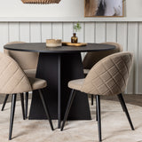 Kulatý jídelní stůl Bootcut - Černá / Černá Fanéer + Židle se sametovými stehy - Černá / Béžová látka (polyesterové prádlo) _4