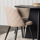 Kulatý jídelní stůl Bootcut - Černá / Černá Fanéer + Židle se sametovými stehy - Černá / Béžová látka (polyesterové prádlo) _4