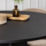 Kulatý jídelní stůl Bootcut - Černá / Černá Fanéer + Židle se sametovými stehy - Černá / Béžová látka (polyesterové prádlo) _4