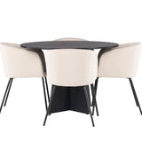 Kulatý jídelní stůl Bootcut – Černá / Černá Fanéer + Židle Berit – Černá / Béžová Velvet _4