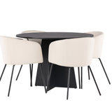 Kulatý jídelní stůl Bootcut – Černá / Černá Fanéer + Židle Berit – Černá / Béžová Velvet _4