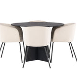 Kulatý jídelní stůl Bootcut – Černá / Černá Fanéer + Židle Berit – Černá / Béžová Velvet _4