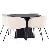 Kulatý jídelní stůl Bootcut – Černá / Černá Fanéer + Židle Berit – Černá / Béžová Velvet _4