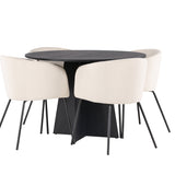 Kulatý jídelní stůl Bootcut – Černá / Černá Fanéer + Židle Berit – Černá / Béžová Velvet _4