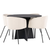 Kulatý jídelní stůl Bootcut – Černá / Černá Fanéer + Židle Berit – Černá / Béžová Velvet _4