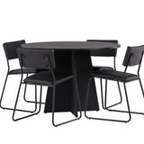 Bootcut kulatý jídelní stůl - černá / černá Fanéer + židle Kenth - černá / černá PU _4