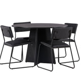 Bootcut kulatý jídelní stůl - černá / černá Fanéer + židle Kenth - černá / černá PU _4