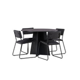 Bootcut kulatý jídelní stůl - černá / černá Fanéer + židle Kenth - černá / černá PU _4