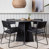 Bootcut kulatý jídelní stůl - černá / černá Fanéer + židle Kenth - černá / černá PU _4