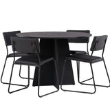 Bootcut kulatý jídelní stůl - černá / černá Fanéer + židle Kenth - černá / černá PU _4