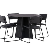 Bootcut kulatý jídelní stůl - černá / černá Fanéer + židle Kenth - černá / černá PU _4