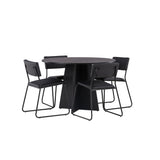 Bootcut kulatý jídelní stůl - černá / černá Fanéer + židle Kenth - černá / černá PU _4