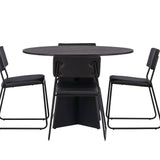 Bootcut kulatý jídelní stůl - černá / černá Fanéer + židle Kenth - černá / černá PU _4