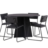 Bootcut kulatý jídelní stůl - černá / černá Fanéer + židle Kenth - černá / černá PU _4