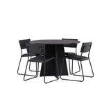 Bootcut kulatý jídelní stůl - černá / černá Fanéer + židle Kenth - černá / černá PU _4