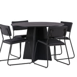 Bootcut kulatý jídelní stůl - černá / černá Fanéer + židle Kenth - černá / černá PU _4