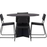 Bootcut kulatý jídelní stůl - černá / černá Fanéer + židle Kenth - černá / černá PU _4