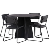 Bootcut kulatý jídelní stůl - černá / černá Fanéer + židle Kenth - černá / černá PU _4