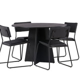 Bootcut kulatý jídelní stůl - černá / černá Fanéer + židle Kenth - černá / černá PU _4