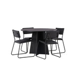Bootcut kulatý jídelní stůl - černá / černá Fanéer + židle Kenth - černá / černá PU _4