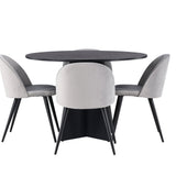 Bootcut kulatý jídelní stůl - černá / černá Fanéer + sametová jídelní židle - světle šedá / černá _4