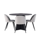 Bootcut kulatý jídelní stůl - černá / černá Fanéer + sametová jídelní židle - světle šedá / černá _4