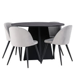 Bootcut kulatý jídelní stůl - černá / černá Fanéer + sametová jídelní židle - světle šedá / černá _4