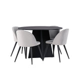 Bootcut kulatý jídelní stůl - černá / černá Fanéer + sametová jídelní židle - světle šedá / černá _4