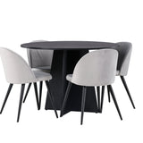 Bootcut kulatý jídelní stůl - černá / černá Fanéer + sametová jídelní židle - světle šedá / černá _4