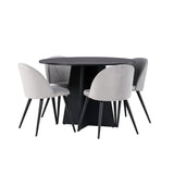 Bootcut kulatý jídelní stůl - černá / černá Fanéer + sametová jídelní židle - světle šedá / černá _4