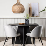 Bootcut kulatý jídelní stůl - černá / černá Fanéer + sametová jídelní židle - světle šedá / černá _4