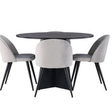 Bootcut kulatý jídelní stůl - černá / černá Fanéer + sametová jídelní židle - světle šedá / černá _4